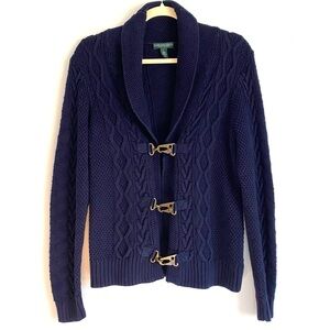 Lauren Ralph Lauren Navy Blue Cable Knit Toggle Cardigan